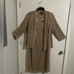 Beige Dress with lace and sequins, sz 20w, altered